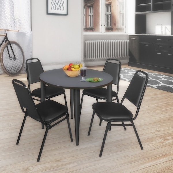 Regency Kahlo Round Table & Chair Sets, 36 W, 36 L, 29 H, Wood, Metal, Vinyl Top, Grey TPL36RNDGYBK29BK - main